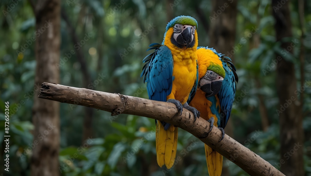 Obraz premium The daily life of a vibrant blue-and-yellow macaw in the Amazon rainforest ai_generated