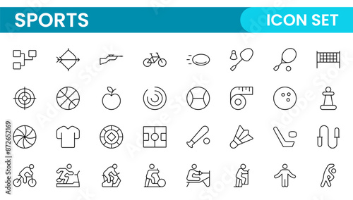 Sports and outdoor activities line icon set. Outline icon collection related to outdoor sports.