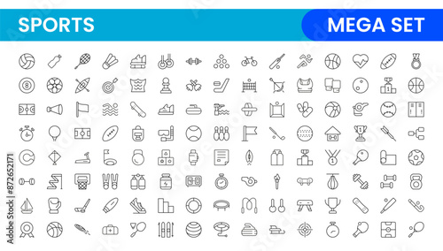 Sports and outdoor activities line icon set. Outline icon collection related to outdoor sports.