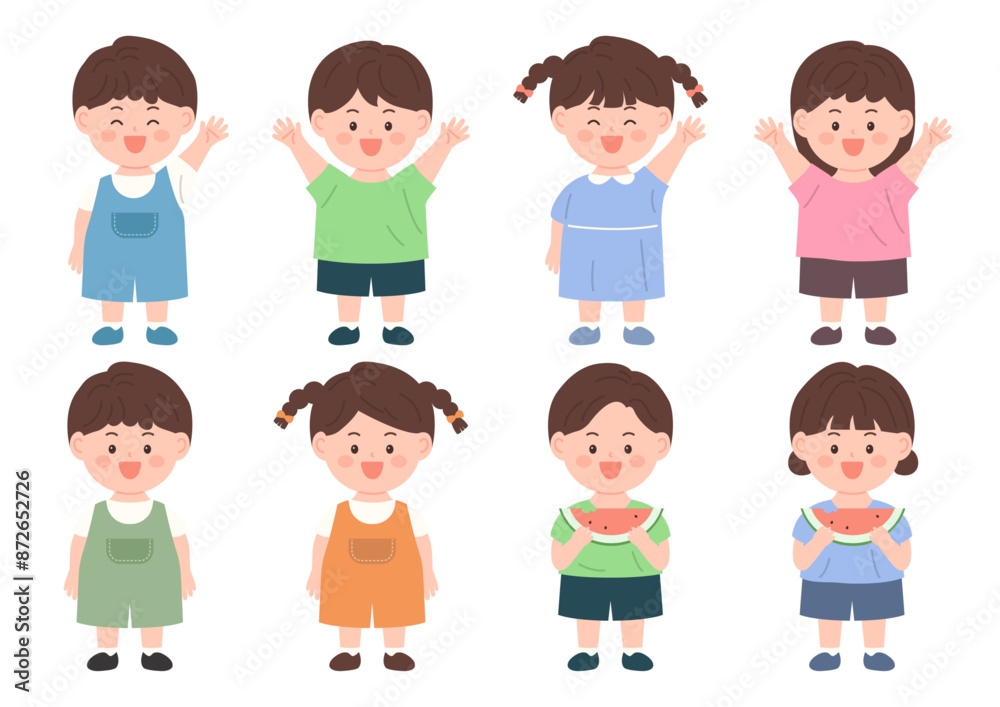 Set of vector illustrations of cute children. Set of vector illustrations of cute children.