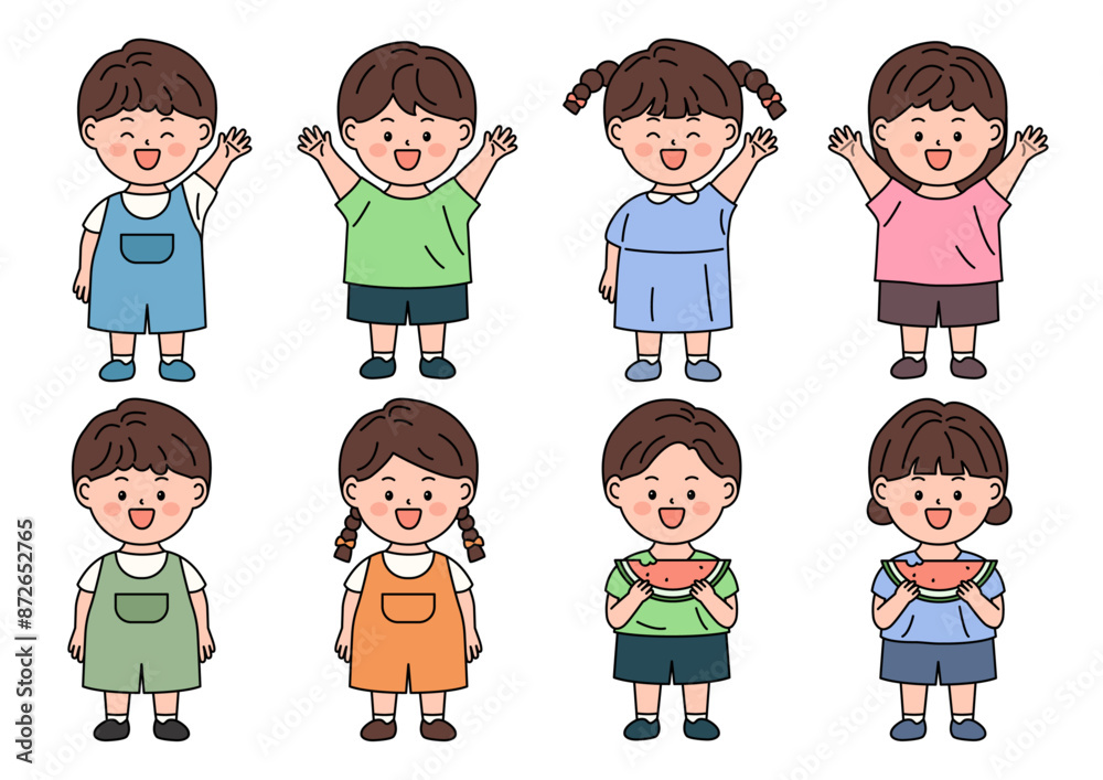 Set of vector illustrations of cute children. Set of vector illustrations of cute children.