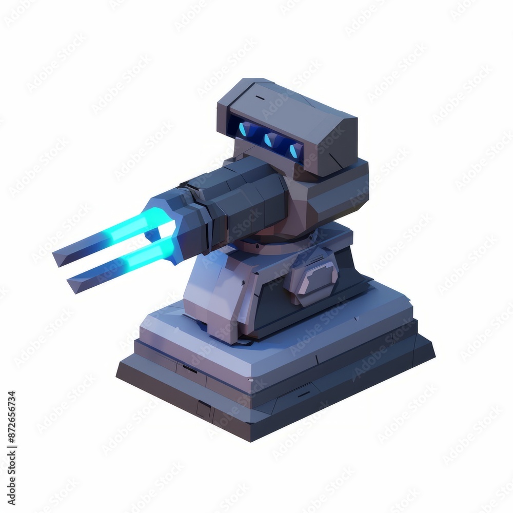3D Render of an isometric space laser cannon or defense turret, on isolated white background, Generative AI 3D Render of an isometric space laser cannon or defense turret, on isolated white background, Generative AI