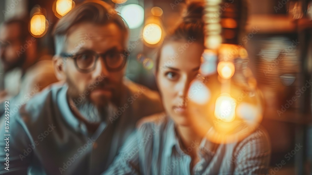 Young entrepreneur pitching an innovative idea to venture capitalist, light bulb foreground. Generative AI. Young entrepreneur pitching an innovative idea to venture capitalist, light bulb foreground. Generative AI.