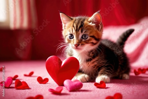 Kitten with valentine heart, cute anmial romantic symbol of valentine's love © Kheng Guan Toh