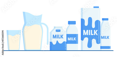Border banner fresh milk diffrent packaging carton, bottle, and glass milk illustration