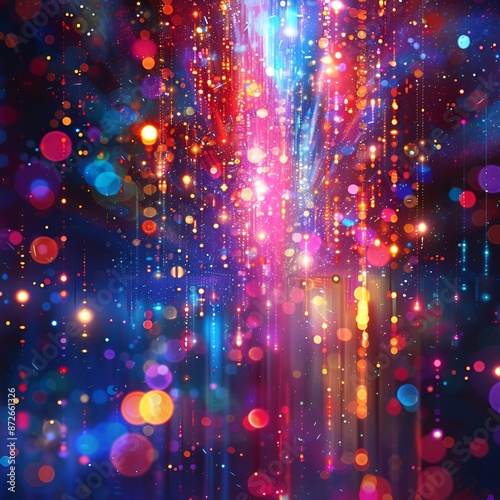 Colorful lights and bokeh create a vibrant abstract background.