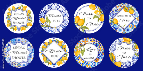 Set of cupcake toppers Amalfi coast bridal shower.