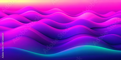 Vibrant, undulating waves in shades of purple, pink, and blue create a visually mesmerizing landscape. Gradients blend seamlessly, evoking a dreamy, surreal atmosphere,with copy space.AI generated.