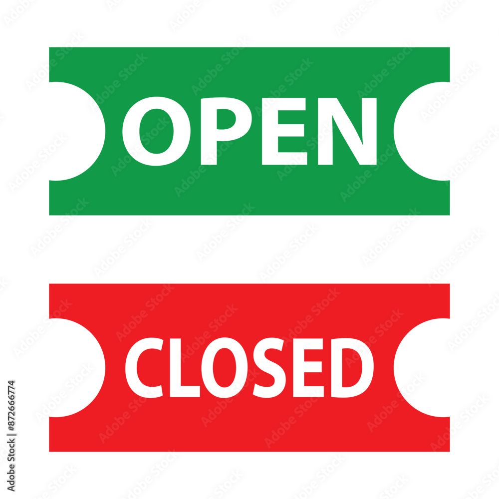 Lettering now open closed for door sign. Vector template on white background. Vector illustration . EPS 10 Lettering now open closed for door sign. Vector template on white background. Vector illustration . EPS 10