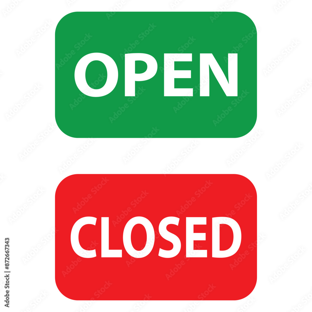 Lettering now open closed for door sign. Vector template on white background. Vector illustration . EPS 10 Lettering now open closed for door sign. Vector template on white background. Vector illustration . EPS 10