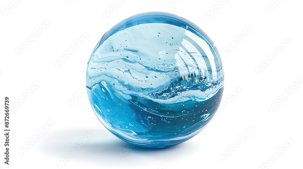 Floated round glass ball isolate on white background, 3d rendering Floated round glass ball isolate on white background, 3d rendering