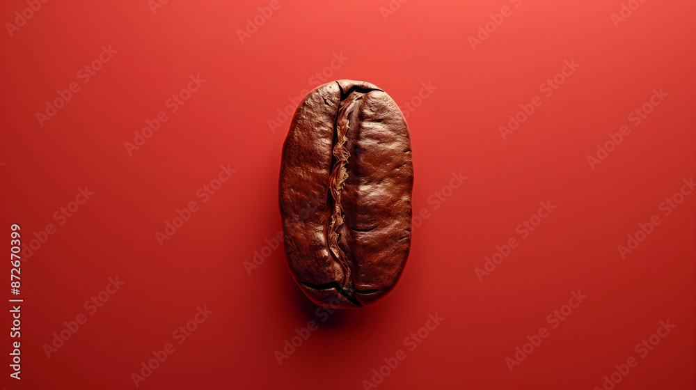 Single coffee bean on red background with detailed texture Single coffee bean on red background with detailed texture