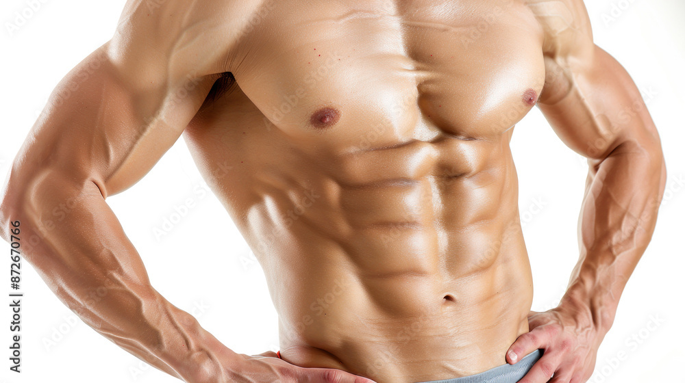 Fototapeta premium A man with a muscular body and a six pack of abs. He is posing for a picture