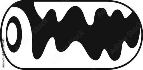 Black and white icon of a swiss roll with chocolate drizzled on top