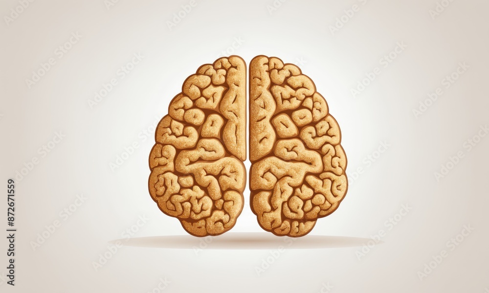 Golden brain illustration against beige background Golden brain illustration against beige background