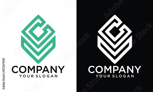 letters vc simple geometric logo vector