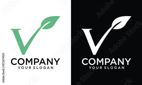 Letter V and leaf concept for vegetarian logo