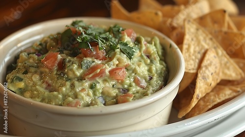 A Bowl of Guacamole with Tortilla Chips