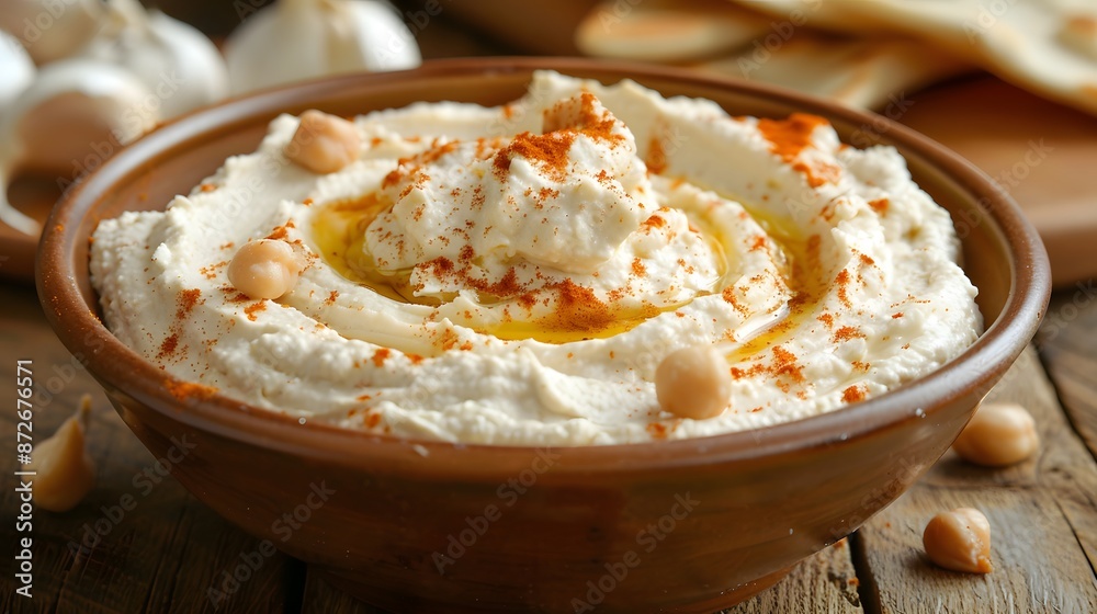 Bowl of Creamy Hummus with Paprika and Olive Oil Bowl of Creamy Hummus with Paprika and Olive Oil