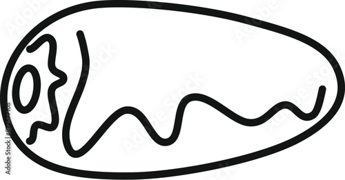 Black and white illustration of a glazed eclair with chocolate icing