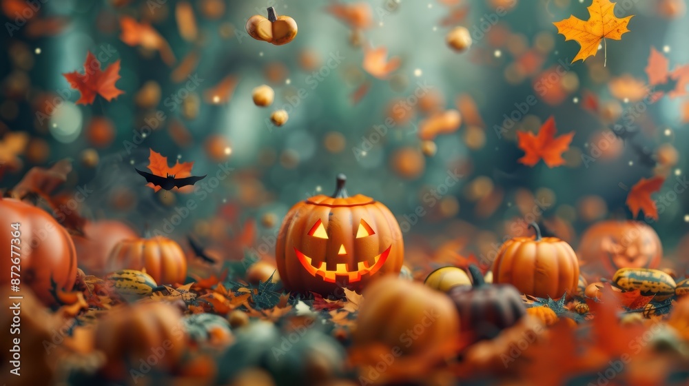 A captivating Halloween scene with an assortment of mini pumpkins, gourds, and intricately carved jack-o'-lanterns, perfect for celebrating the holiday in style. A captivating Halloween scene with an assortment of mini pumpkins, gourds, and intricately carved jack-o'-lanterns, perfect for celebrating the holiday in style.