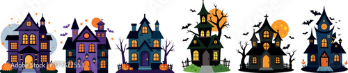 Scary castles for Halloween party vector set