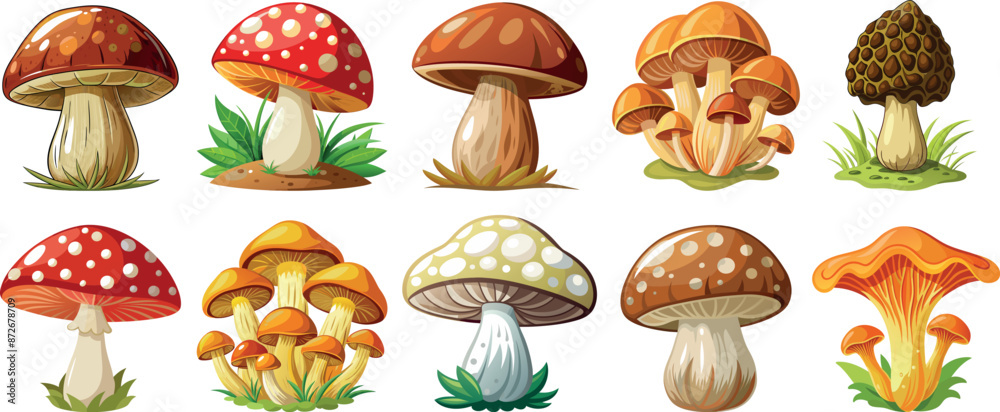 Set of different kinds of mushrooms vector