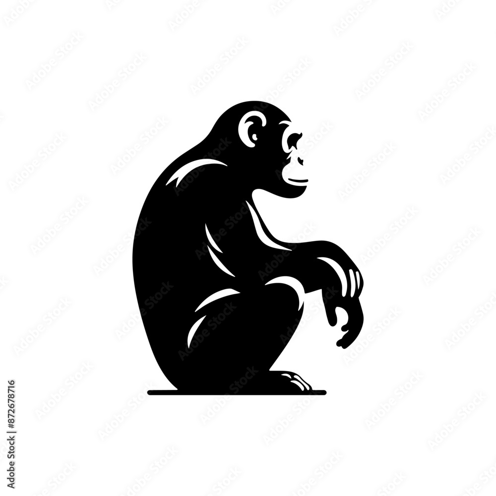 Fototapeta premium Minimalist Chimpanzee Vector - Chimpanzee Silhouette - Chimpanzee Illustration.