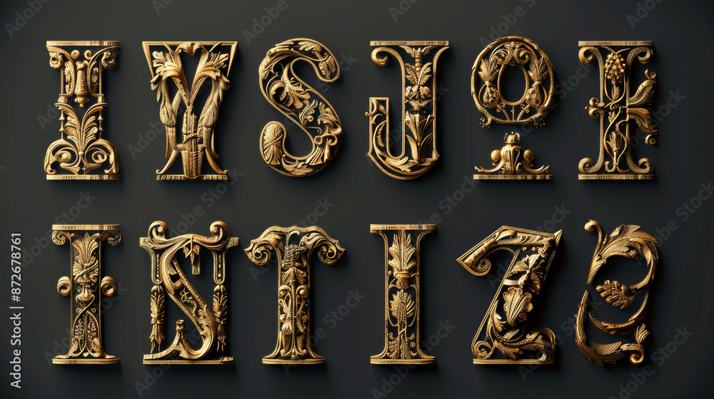 Stylish font with fancy letters and numbers. Classic decorative ...