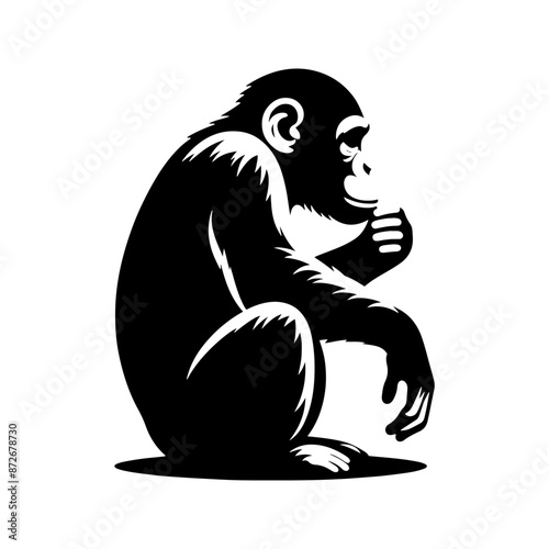 Minimalist Chimpanzee Vector - Chimpanzee Silhouette - Chimpanzee Illustration.