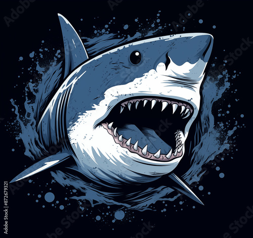 shark illustration for clothing design, white background