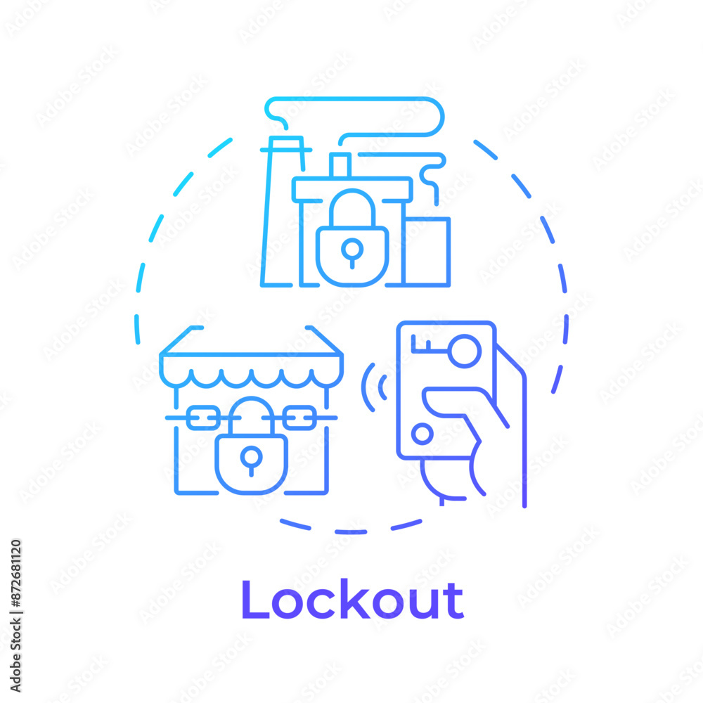 Lockout blue gradient concept icon. Work stoppage, industry production. Denied access. Round shape line illustration. Abstract idea. Graphic design. Easy to use in infographic, presentation Lockout blue gradient concept icon. Work stoppage, industry production. Denied access. Round shape line illustration. Abstract idea. Graphic design. Easy to use in infographic, presentation
