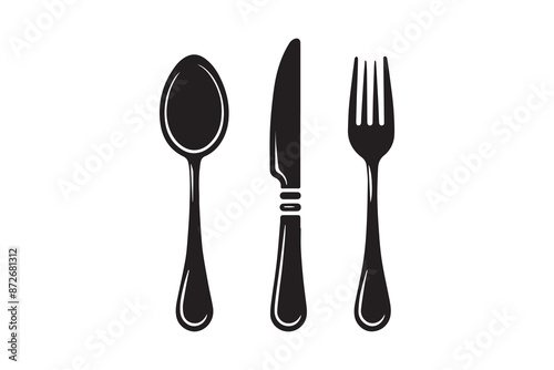 Spoon, Fork and Knife Icon silhouette Vector Illustration art