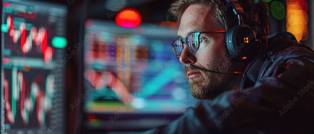 A trader adjusting a trading algorithm on a computer: Showcasing the importance of technology and programming skills in modern trading A trader adjusting a trading algorithm on a computer: Showcasing the importance of technology and programming skills in modern trading
