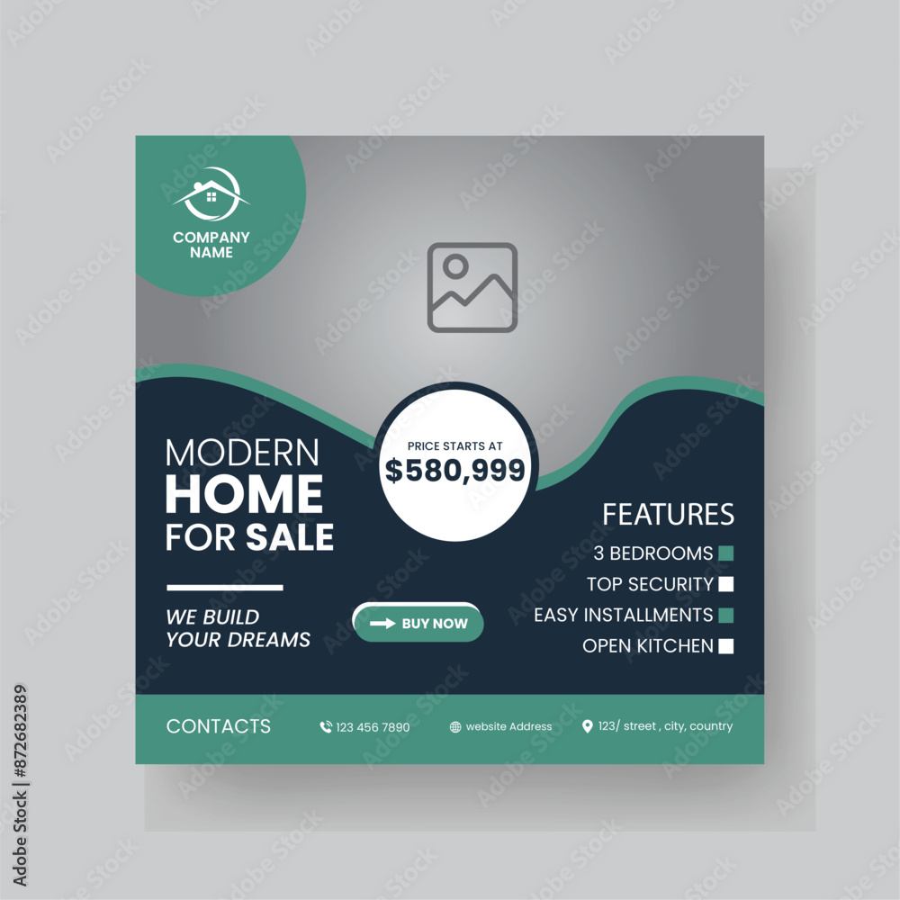 Fototapeta premium Modern Real state Home rent social media post Sale or carousel design template