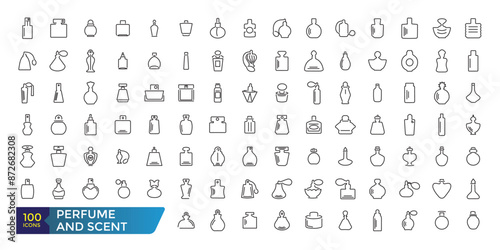 Simple collection of perfume related line icons. Thin line vector set of signs for infographic, app development and website icon. Collection and pack of linear web and ui icons.