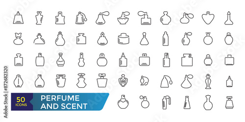 Simple collection of perfume related line icons. Thin line vector set of signs for infographic, app development and website icon. Collection and pack of linear web and ui icons.