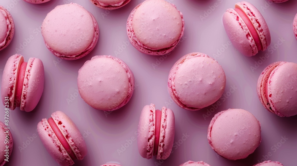 Fototapeta premium French macaroons on color background, parisian chic cafe dessert, sweet food and cake macaron for luxury confectionery brand,Pastry, bakery and branding concept.