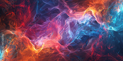 Vibrant abstract light painting in fiery and cool colors 