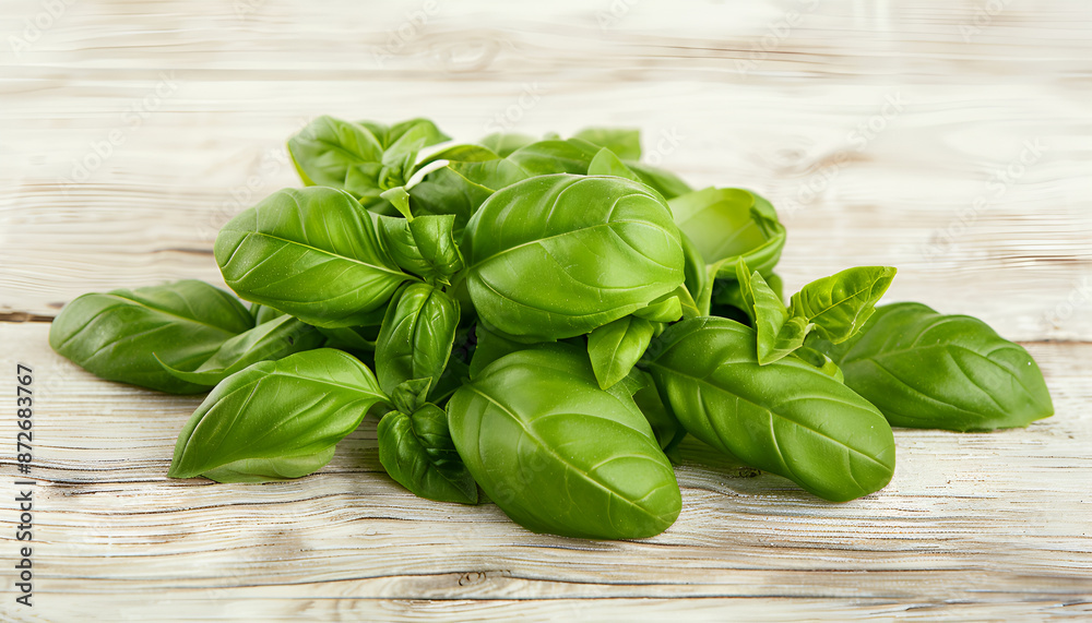 Green fresh basil on wooden background Green fresh basil on wooden background