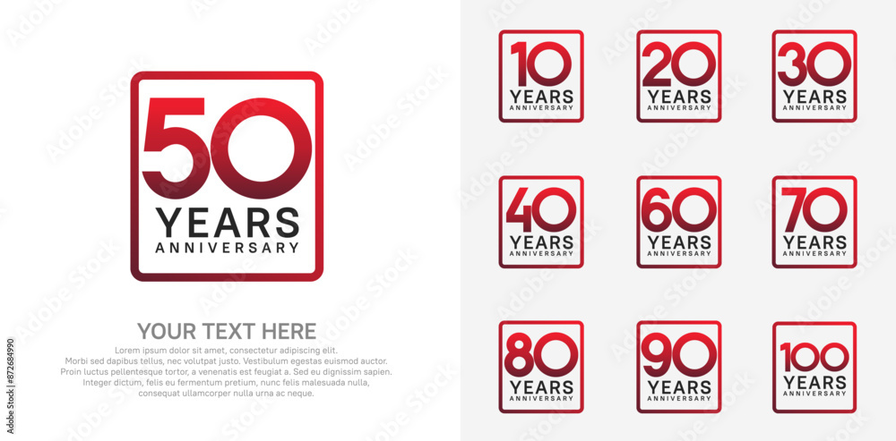 anniversary set logo style with red and black color in square for company celebration moment