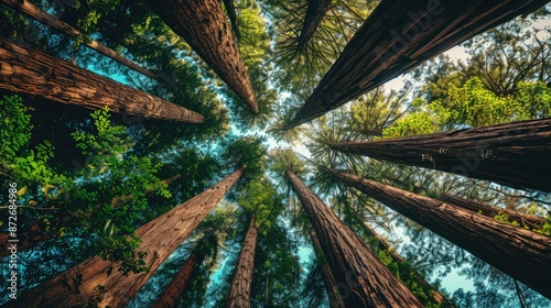 Towering trees in lush woodland