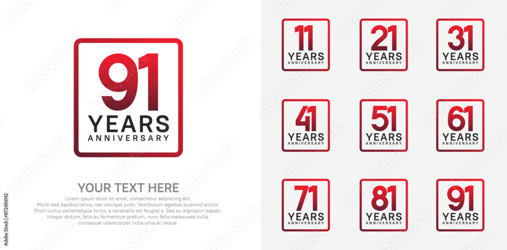 anniversary set logo style with red and black color in square for company celebration moment anniversary set logo style with red and black color in square for company celebration moment