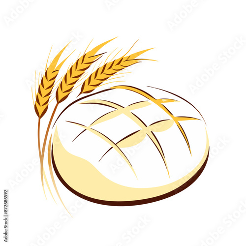 vector loaf of rye bread with wheat stalks,  golden brown crust, scored surface