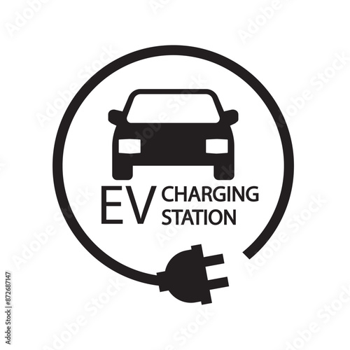 Electric vehicle charging station on white Vector