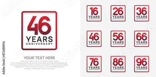 anniversary set logo style with red and black color in square for company celebration moment