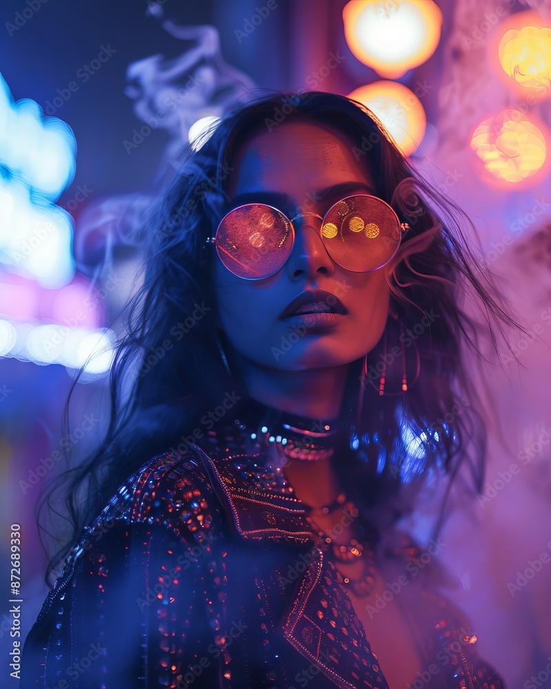 Woman In Neon City Lights Woman In Neon City Lights