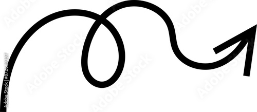 Spiral arrow doodle, wavy twist minimal squiggly line set. Curve comic turn way direction. Playful quirky simple free hand element
