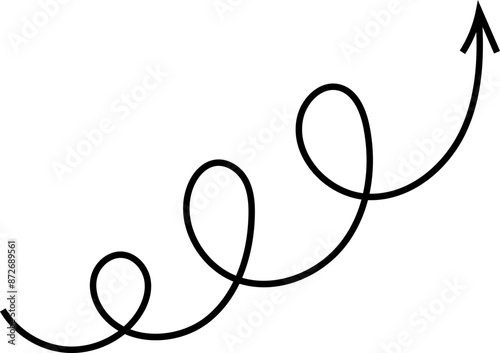 Spiral arrow doodle, wavy twist minimal squiggly line set. Curve comic turn way direction. Playful quirky simple free hand element