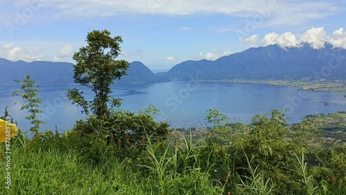 Beautiful footage Maninjau lake view on top hill landscape view photo